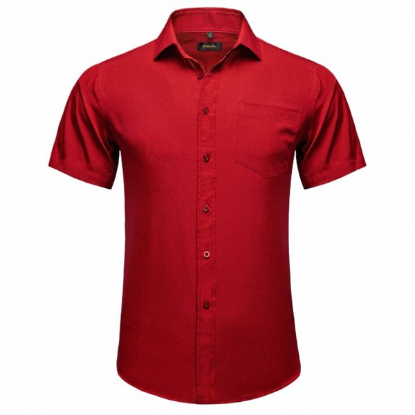 Fi Red Luxury Shirt for Men Moudwing Party Town-Down Collar à manches courtes T-shirt Men Vêtements pour le printemps en gros P6RF #