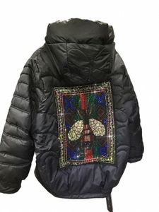 Fi Rhineste Lg-manches vers le bas Parkas femmes haut de gamme All-Match épais chaud matelassé automne hiver fermeture éclair vêtements amples 91xq #