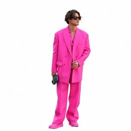 Fi Rose Costume masculin 2 pièces High Street Peak Revers Double boutonnage Tenues Chic Casual Party Prom Costumes de mariage pour hommes 2023 h01o #