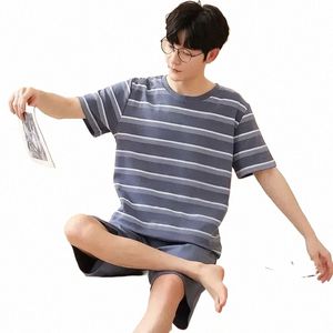 Fi Shorts courts Pyjamas Vêtements de nuit Vêtements de nuit pour hommes coréens 2023 Jeunes Pijamas Slee Boys Sleeve Summer PJS Tops Set Cott K0xc #