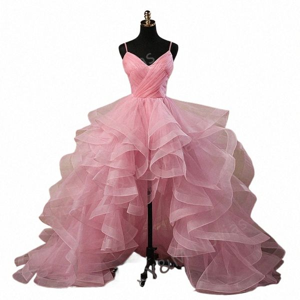 Fi simple rosa alto bajo noche Dr elegante con gradas corto Frt LG espalda árabe vestidos de fiesta de graduación color personalizado u8ax #