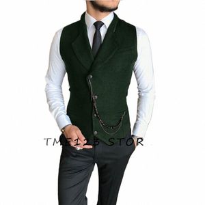 Fi Chalecos de lana de un solo pecho para hombres Gris Negro Chaleco masculino de gama alta Slim Fit Formal Busin Chaleco casual Z8D2 #