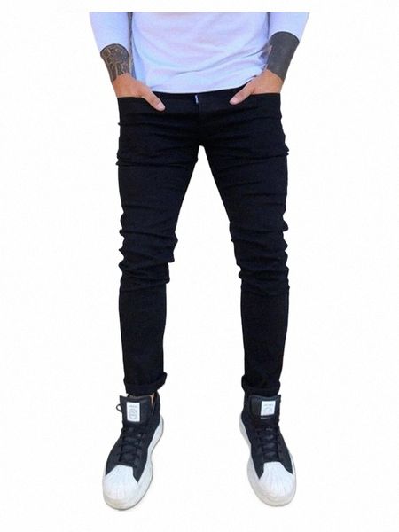 Fi Skinny W Solid Jeans Hommes Street Style Vintage Casual Slim Fit Crayon Denim Pantalon Vente Chaude Denim Pantalon Hommes v5Vc #
