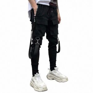 Fi Slim-Fit Pantalons Hommes Streetwear Ribb Harajuku Pantalon Cargo Noir pour Hommes Casual Techwear Jogging Japon Kpop Pantalon Homme 60Jm #