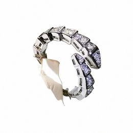 Fi Snake Band Ring Size Open Simple Diamd Crystal Shining Love Rings Joyería para mujeres 483y#