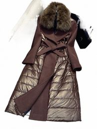 Fi Stitching Down Cott-Acolchado Abrigo Invierno de las mujeres Nuevo Cuello de piel de zorro de alta calidad Slim-Fit Espesado Chaqueta de viajero cálido G8KK #
