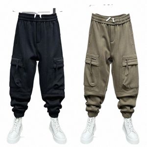 Fi Street Hip-Hop Pantalon à jambes larges Pantalon cargo à grandes poches Automne Hiver Épaissi Pantalon de survêtement de grande taille Vêtements pour hommes Q9IW #