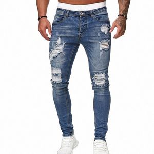 fi Street Style Ripped Skinny Jeans Mannen Vintage w Effen Denim Broek Heren Casual Slim fit potlood denim Broek hot koop S3J9 #