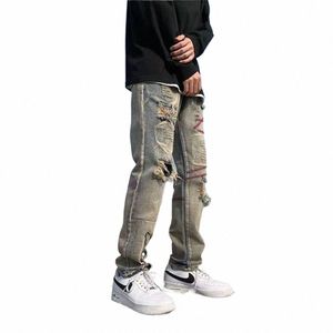 Fi Street Style Ripped Skinny Jeans Hombres Vintage w Solid Denim Pantalón para hombre Casual Slim fit lápiz pantalones de mezclilla venta caliente B37s #
