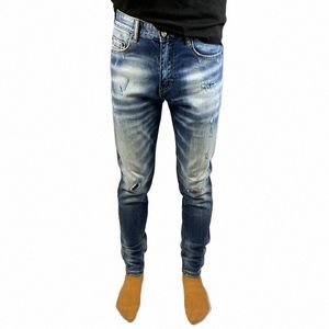 Fi Streetwear Hommes Jeans Haute Qualité Rétro Bleu Stretch Slim Fit Ripped Jeans Hommes Vintage Designer Marque Pantalon Hombre M6eT #
