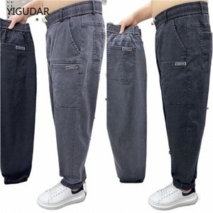 Fi Streetwear Men Jeans Loose Fit Vintage Harem Pantal Multi Pockets Denim Cargo Pantal