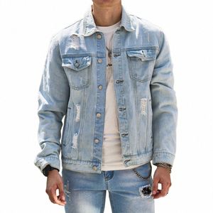 fi Streetwear Mannen Ripped Slim Denim Jasje Mannelijke Hoge kwaliteit Distred Casual Jean Jasje i616 #