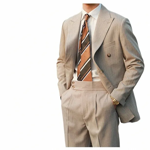 Fi Stripe Costumes Pour Hommes Double Boutonnage Style Italien Peak Revers Costume Manteau De Noce Marié Blazer Sur Mesure Mâle Porter A8Jv #