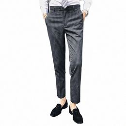 Fi Élégant Hommes Plaid Stripe Casual Costume Pantalon Classique Busin Party Pantalon Pantal Costume Homme Formel Hommes Pantalon l3Ke #