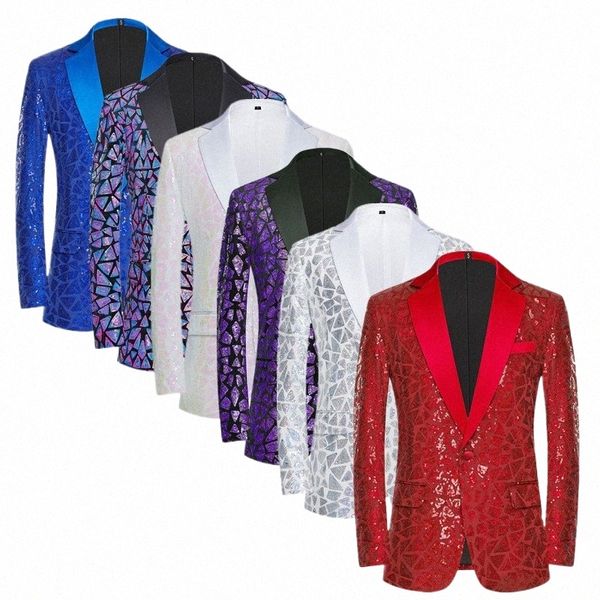 Fi tendance hommes mariage bal fête Sequin costume veste or/argent/rouge chanteur hôte luxe scène Dr Blazer manteaux K82H #