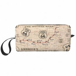 Fi Vintage American Map Route 66 Modèle Voyage Trousse de toilette USA Autoroutes Cosmétique Maquillage Organisateur Beauté Stockage Dopp Kit j4og #