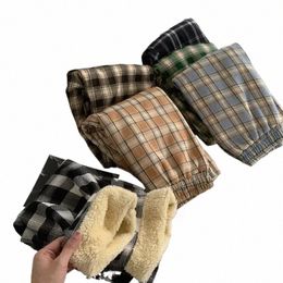 Fi Chaud Pantalons en peluche Cmere Épais Plaid Dames Hiver Casual Lâche Pantalon à jambes larges Coréen Streetwear Étudiants X4mj #