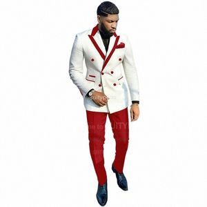 Fi Blanc Hommes Costumes Slim Fit Double Boutonnage Blazer Pantalon 2 Pièces Sur Mesure De Luxe Busin Party Mariage Tuxedos pour Hommes C6KF #