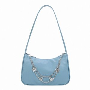Fi Women Pu Leather Small épaule Sac sous bras Sac femelle Vintage Butterfly Chain Pure Color Mini Purse Shopper Handsbag 029N # #