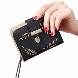FI Dames Purse Korte Zipper Wallet Dames Leer 2022 Luxuremerk Kleine dames Wallets Clutch Bag met Hollow Out Bladeren G057#