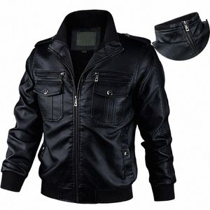 fi Zip Up Motorfiets Leren Jas Heren Windscherm Herfst Winter PU Leren Jas Man Leren Jassen voor Mannen Bovenkleding Zwart M8Ew #