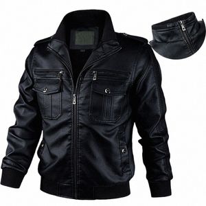 Fi Zip Up Moto Veste En Cuir Hommes Coupe-Vent Automne Hiver PU Manteau En Cuir Homme Vestes En Cuir pour Hommes Survêtement Noir 94bC #