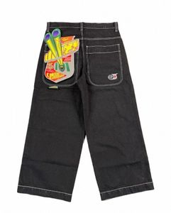 Jeans taille haute imprimés fiables pour hommes Pantalons à jambes larges de rue américaine Vêtements pour hommes Style Harajuku Hip Hop Pantalons amples Q7Oo #