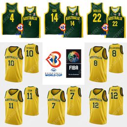 Fiba Patch Australië 13 Sam Froling Basketball Jersey Nationaal 10 Mitch McCarron 7 Thon Maker 23 Keanu Pinder 5 Tyrese Proctor 25 Rhys Vague Groen Geel Jerseys