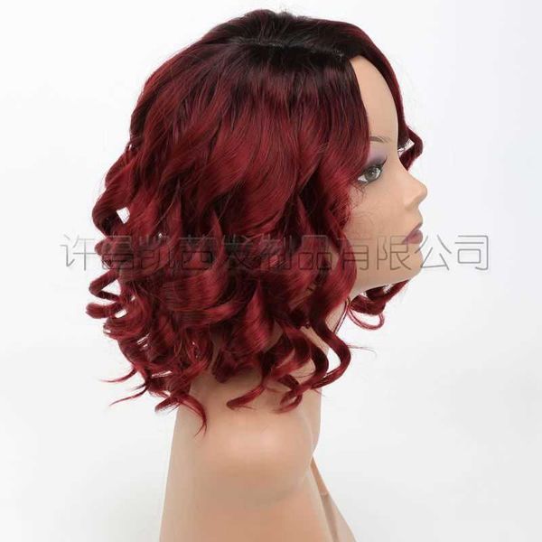 Fibre Curly Wig Inner Womens Hair Chemical Wig Rose Rose Red Net Short Headgear