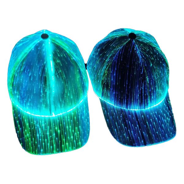 Casquette à fibre optique chapeau LED avec 7 couleurs lumineuses EDC Baseball chapeaux USB charge éclairer casquettes Performance LED 240227