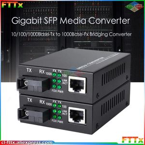 Equipo de fibra óptica 1 par HTB-GS-03 Convertidor de medios ópticos Gigabit 10/100/1000Mbps Modo único a RJ45 20KM con fuente de alimentación externa