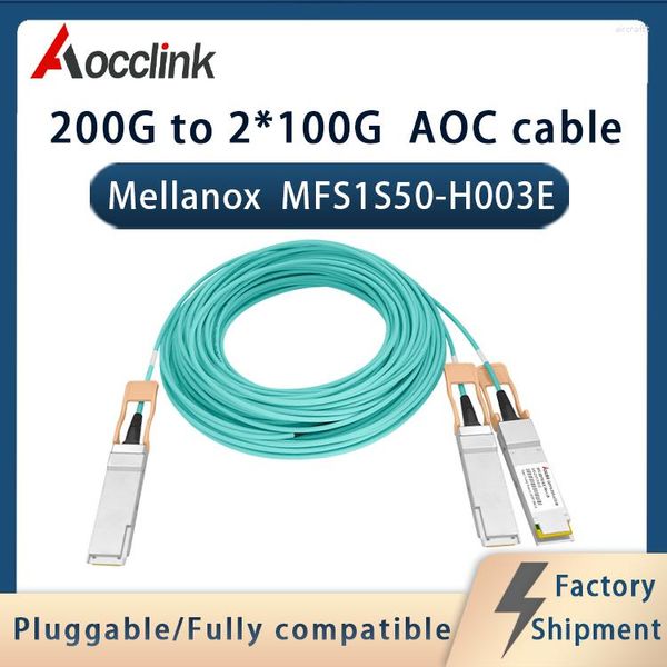 Equipos De Fibra Óptica 200Gb/s HDR A 2x100Gb/s; Módulo transceptor Sfp de cable de red AOC original; MFS1S50-H003E; Compatible con Mellanox