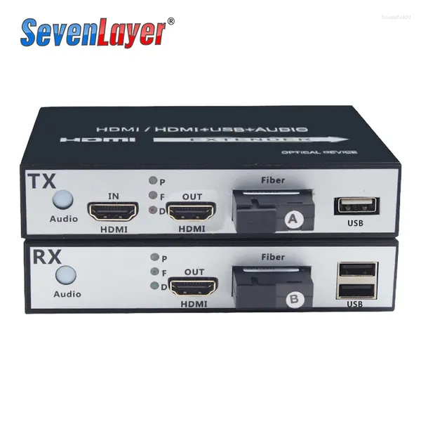 Convertidor de equipos de fibra óptica, compatible con HDMI a extensor de vídeo KVM(USB compatible con HDMI) a ratón y teclado comprimido 1080P