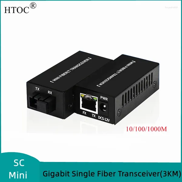 Equipo de fibra óptica HTOC Mini Gigabit 10/100/1000M A/B SC Conmutador Ethernet único Convertidor de medios Rj45 Transceptor óptico 1 par