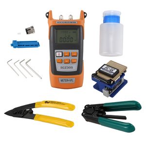 Freeshipping Fiber Optic Tool Kit With5KM Visual Fault Locator 1 MW Wire Stripper FC-6S Fiber Cleaver en Optical Power Meter