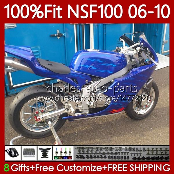 Carénages de course en fibre de verre pour HONDA NSF100 NSF-100 NSF 100 06 07 08 09 10 Carrosserie Bleu brillant 116No.40 NS-F100 2006 2007 2008 2009 2010 Corps de moulage par injection en fibre de verre