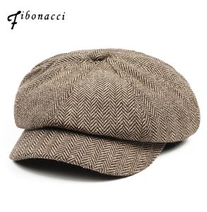 Fibonacci 2017 New Wool Blend Newsboy Cap High Quality Beret rétro Retro Striped Octagonal Hat For Men Women Hats S10208287423