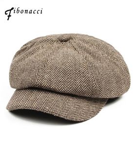 Fibonacci 2017 nouveau mélange de laine casquette gavroche béret de haute qualité rétro rayé chapeau octogonal pour hommes femmes chapeaux S10206145888