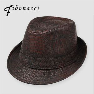 Fibonacci -hoeden voor mannen Engeland Fedora Jazz Hat Mans Vintage Pu Leather Panama Cap Bowler Hat Cap Classic versie Gentlema207J