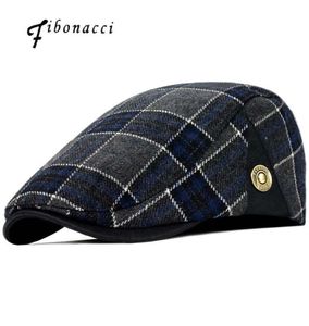 FIBONACCI Hoge kwaliteit Retro volwassen Berets Men Wol Plaid Cabbie Flatcap Hats For Women039S Newsboy Caps7893536