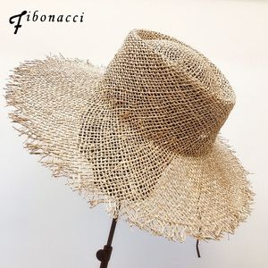 Fibonacci Nieuwe Fashion Hot Hollow Big Brim Sun Hat For Wide Brim Summer Straw Beach Women Hoeden Y200602
