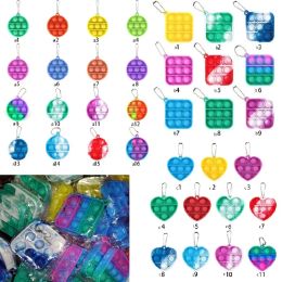 Fidget Sleutelhanger Push Bubble sleutelhanger houder Speelgoed sensorische siliconen regenboog popper sleutelhanger Anti Stress Decompressie vinger puzzel Board