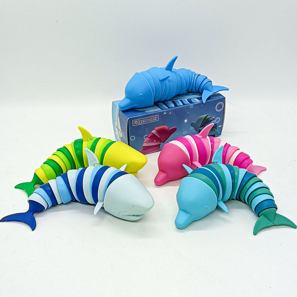 Fidget Shark 3D Sensory Toys Tryckt ledade delfin Stim Slug Autism Christmas Party Gynrar Strumpare för barn