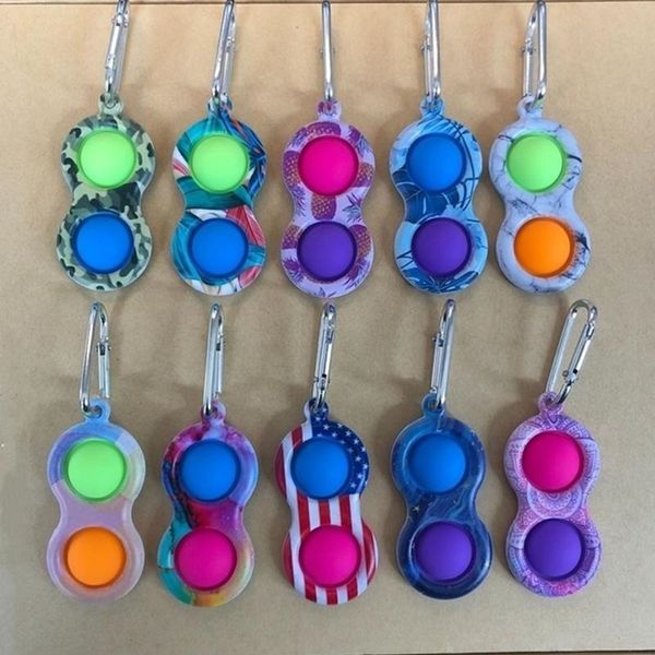 Fidget Toy Key Chain Keychain Finger Toys Style arc-en-ciel Push Bubble Board Game Sensory simple fossette Stress Reliever Boîte cadeau colorée