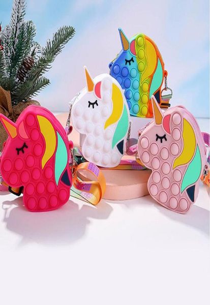 Fidget Toy Mini Cartoon Licorne Mode Porte-Monnaie Sac À Main Mignon Bulle Cheval Presse Silicone Sac Jouets De Noël Cadeau 7177965