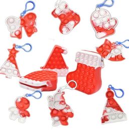 Fidget Toys Christmas Llavero Reindeer Silicone Push Burbble Sensory Relefante Estrés para niños adultos Autismo Antistress Regalos de juguete CC5963