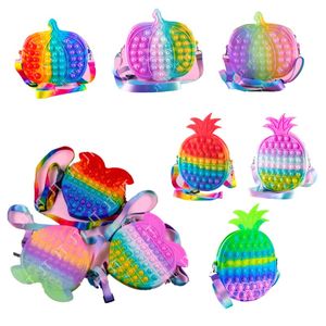 Fidget Toys porte-crayon sacs à bandoulière Fruit Push Bubble sensoriel Squishy anti-Stress arc-en-ciel jouet pour enfants