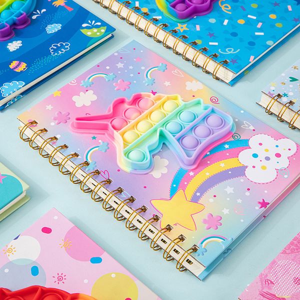 Fidget toys Rainbow Notebook Push Bubble Cover Notebooks Papelería escolar Autismo Regalos sensoriales para niños