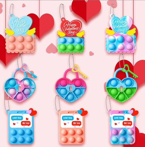 Fidget Toys Cadeau de Noël sensoriel Saint Valentin Gel de silice Serrure porte-clés Pousser Bulle Anti Stress Éducatif Adulte Décompression Jouet Surprise En Gros En Stock