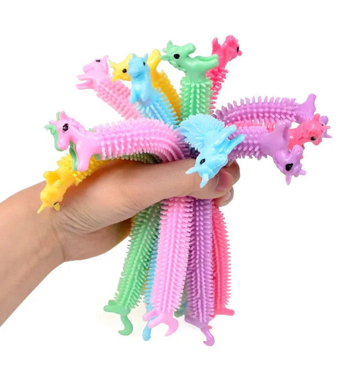 Fidget Toys Sensory Toy Fideos Cuerda TPR Estrés Relevante Unicornio Malala Le Descompresión Tirar Cuerdas Alivio de Ansiedad para Niños Divertido
